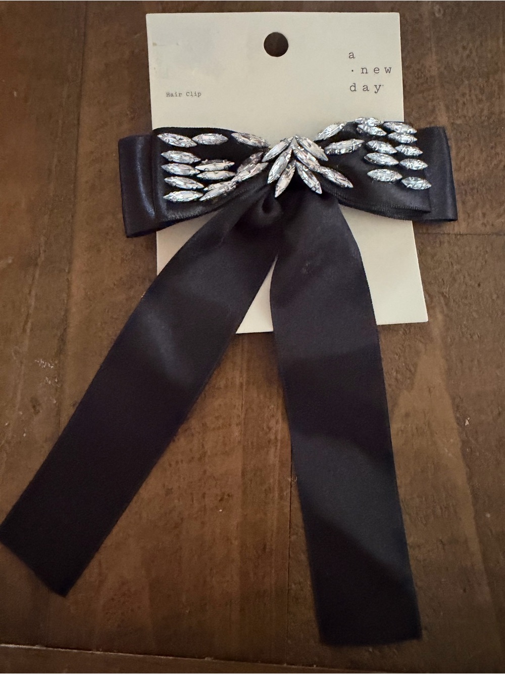 A New Day Black Solid Bow Hair Clip Rhinestone Accents Recycled Materials